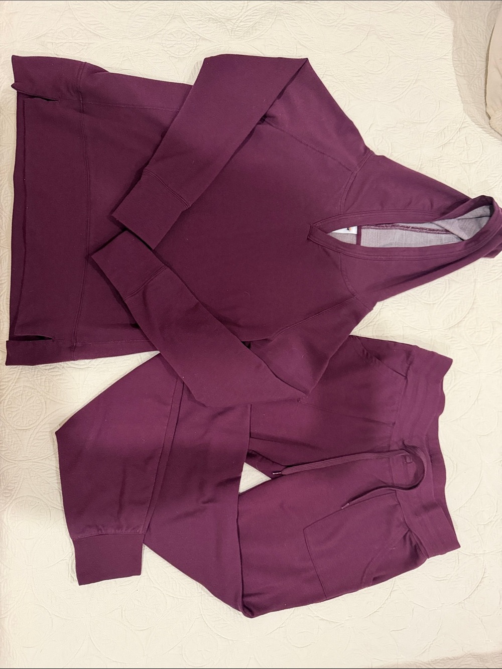 Avia Two-Piece Hooded Pullover and Jogger Set in Plum